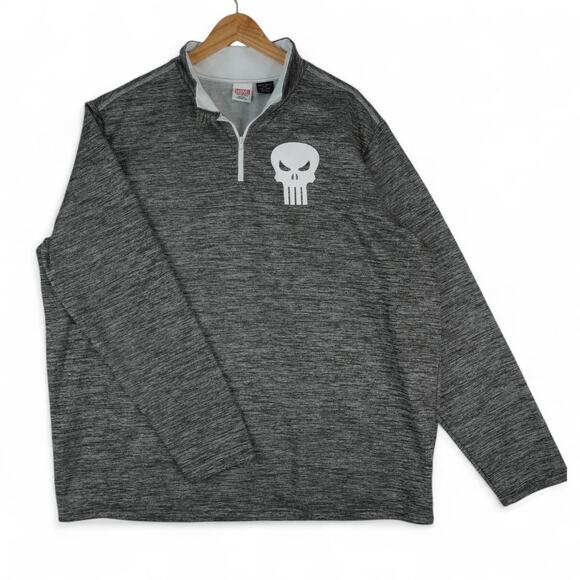 Marvel The Punisher Sweatshirt Mens XXL Gray White Quarter Zip Skull Graphic - Picture 2 of 7